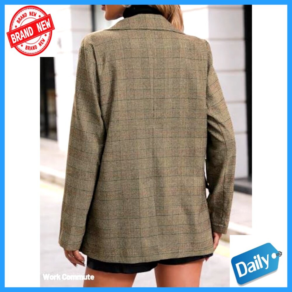 Plaid Houndstooth Blazer Jacket Fully Lined Button Lapel Work Office - Picture 5 of 7